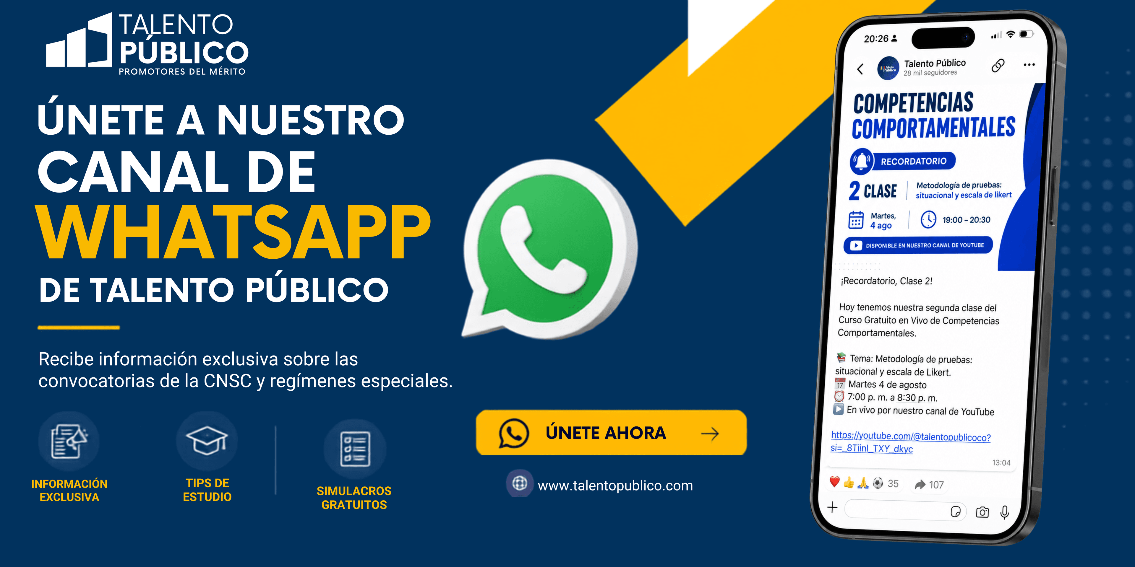 Únete a nuestro canal de WhatsApp de Talento Público